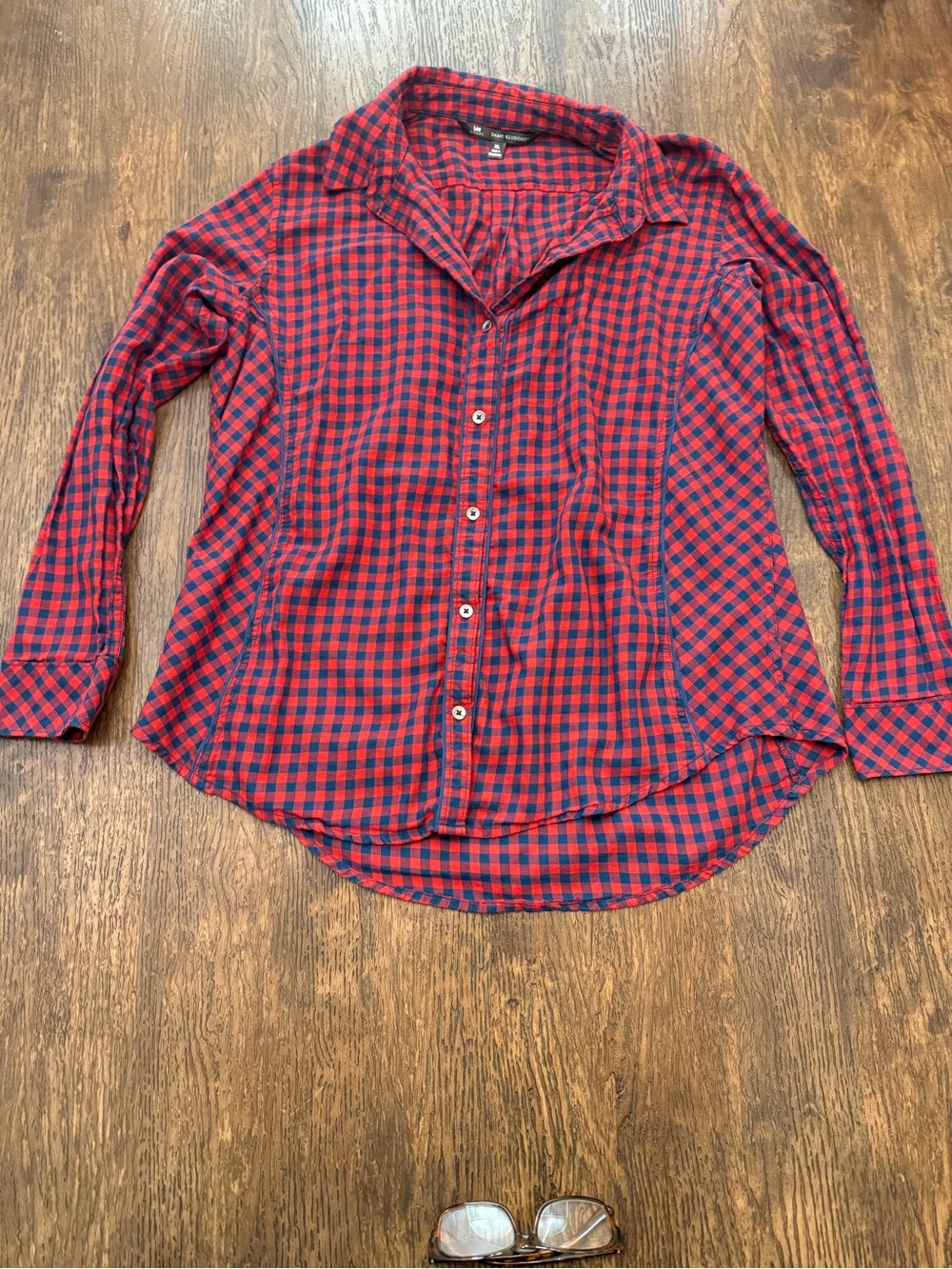 Men's Red and Navy Check Button-Up Shirt